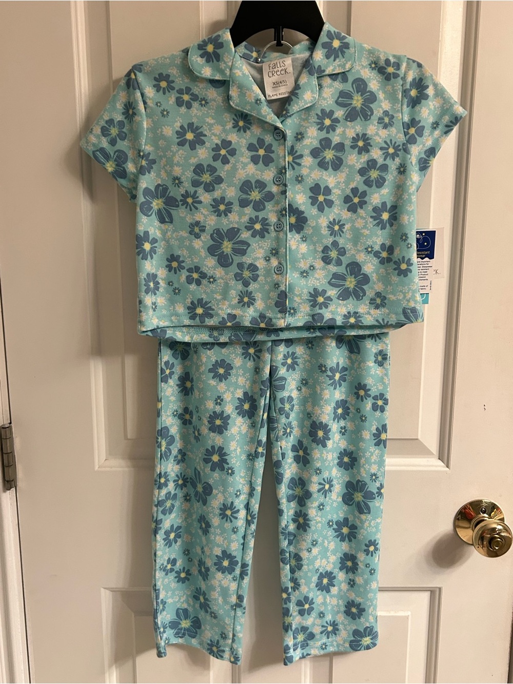 NWT-Girls Falls Creek Aqua Blue Floral Two-Piece Pajama Set